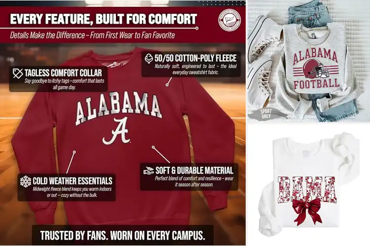 Detailed view of Best Crimson Tide Crewnecks for Cozy Warmth & Style